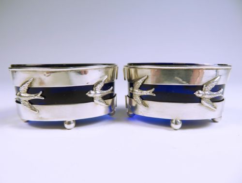 PAIR OF ENGLISH HALLMARKED SILVER GLASS LINED SALT CELLARS - ADDITIONAL PHOTO 2