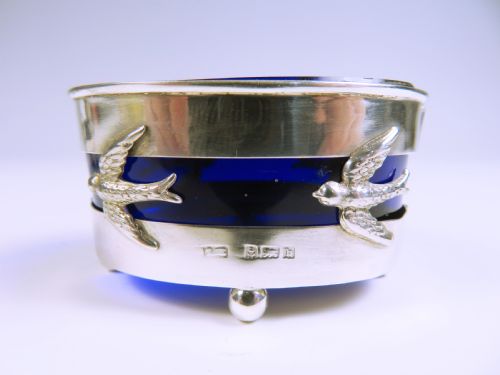 PAIR OF ENGLISH HALLMARKED SILVER GLASS LINED SALT CELLARS - ADDITIONAL PHOTO 3
