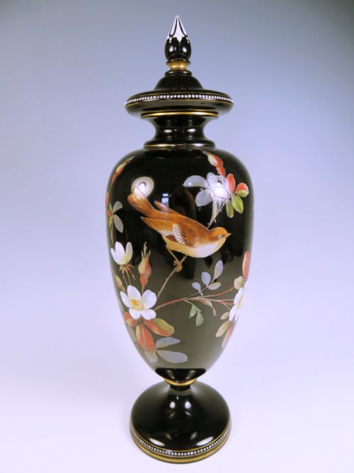 harrach black glass vase and cover - CATEGORY: ANTIQUE GLASS - DATED 1890