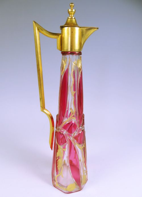 bohemian flashed cranberry glass claret jug - CATEGORY: ANTIQUE GLASS - DATED 1890