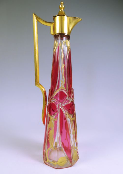 BOHEMIAN FLASHED CRANBERRY GLASS CLARET JUG - ADDITIONAL PHOTO 1