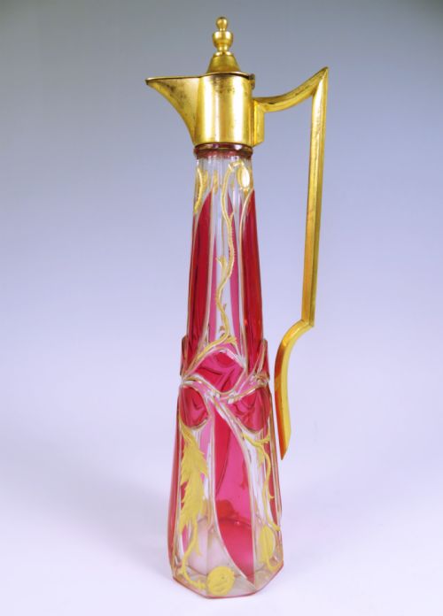 BOHEMIAN FLASHED CRANBERRY GLASS CLARET JUG - ADDITIONAL PHOTO 2