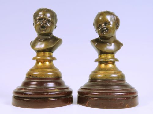 pair of french bronze busts comedy and tragedy - CATEGORY: ANTIQUE METAL - DATED 1850