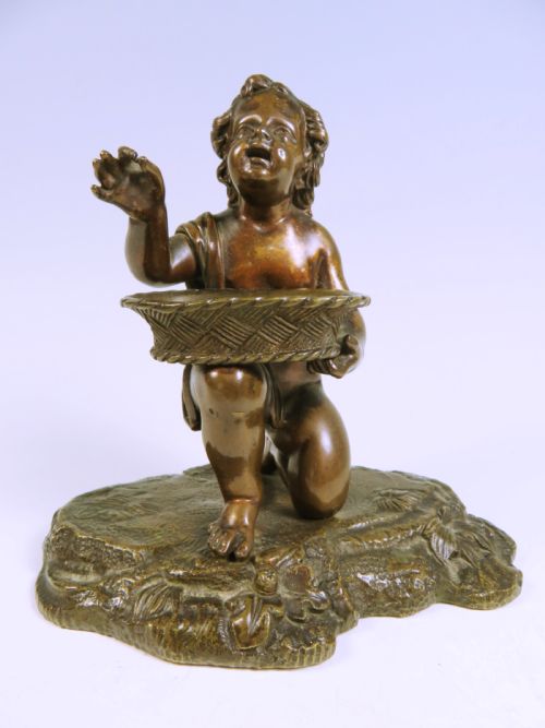 19th c french bronze putto with basket - CATEGORY: ANTIQUE METAL - DATED 1860