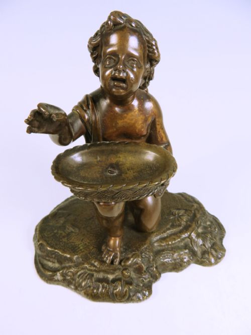 19TH C FRENCH BRONZE PUTTO WITH BASKET - ADDITIONAL PHOTO 1