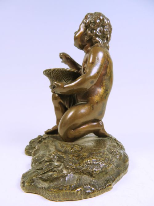 19TH C FRENCH BRONZE PUTTO WITH BASKET - ADDITIONAL PHOTO 2