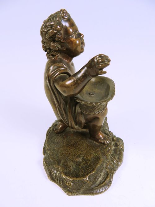 19TH C FRENCH BRONZE PUTTO WITH BASKET - ADDITIONAL PHOTO 3
