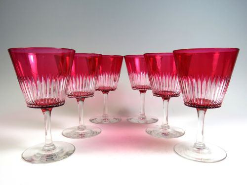 set 6 st louis flashed cranberry wine glasses c1930 - CATEGORY: ANTIQUE GLASS - DATED 1930