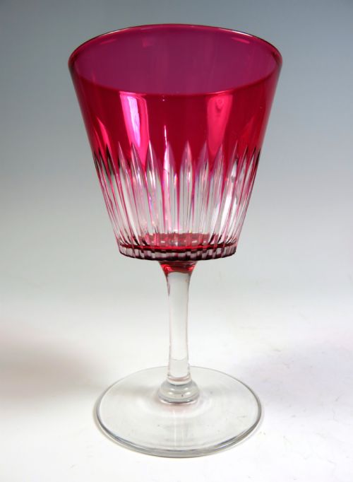 SET 6 ST LOUIS FLASHED CRANBERRY WINE GLASSES C1930 - ADDITIONAL PHOTO 1