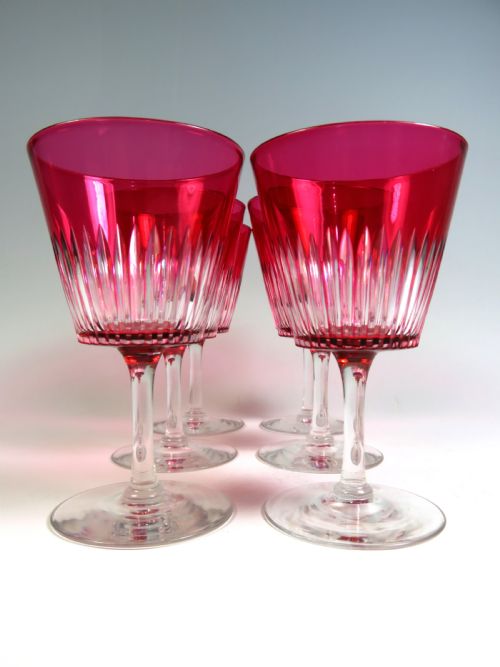 SET 6 ST LOUIS FLASHED CRANBERRY WINE GLASSES C1930 - ADDITIONAL PHOTO 2