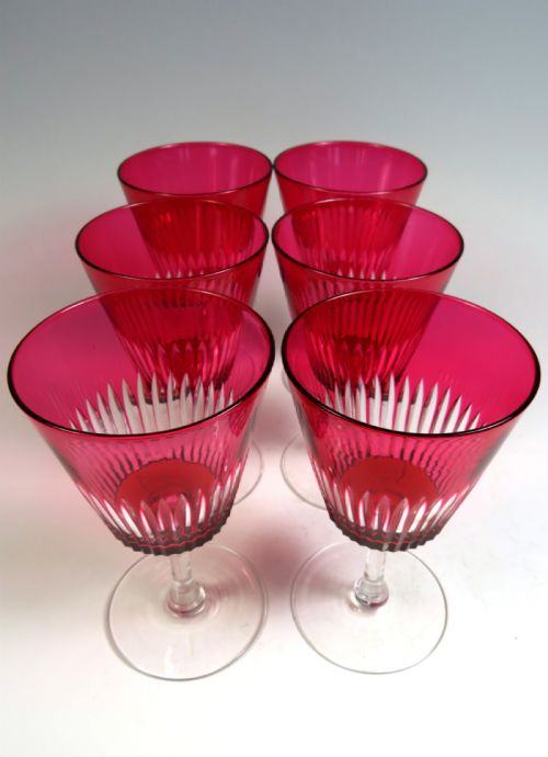 SET 6 ST LOUIS FLASHED CRANBERRY WINE GLASSES C1930 - ADDITIONAL PHOTO 4