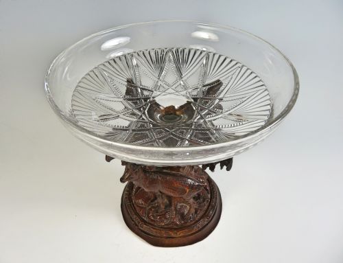 BLACK FOREST CARVED WOOD CUT GLASS TAZZA - ADDITIONAL PHOTO 3
