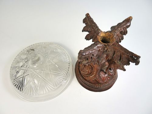 BLACK FOREST CARVED WOOD CUT GLASS TAZZA - ADDITIONAL PHOTO 5