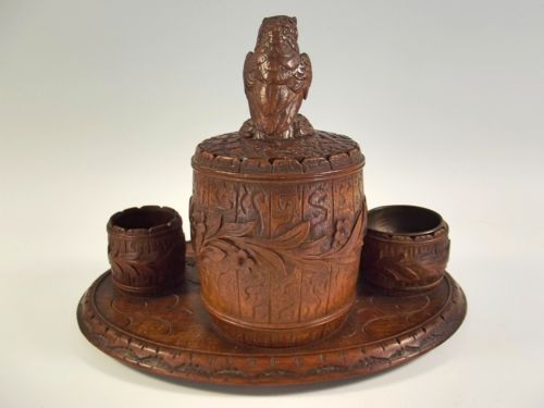 BLACK FOREST CARVED WOOD OWL SMOKERS STAND - ADDITIONAL PHOTO 3