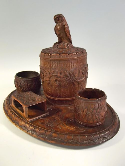 BLACK FOREST CARVED WOOD OWL SMOKERS STAND - ADDITIONAL PHOTO 4
