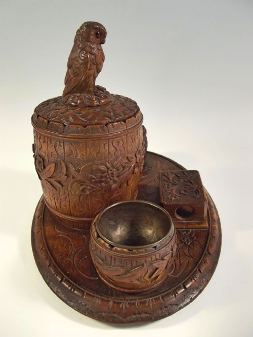 BLACK FOREST CARVED WOOD OWL SMOKERS STAND - ADDITIONAL PHOTO 5