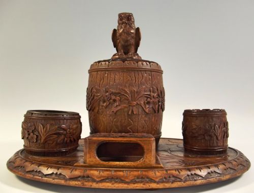 BLACK FOREST CARVED WOOD OWL SMOKERS STAND - ADDITIONAL PHOTO 6