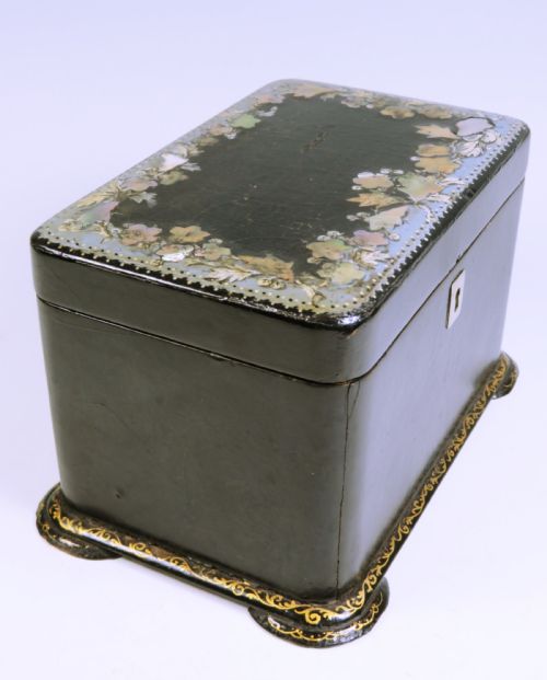 VICTORIAN MOTHER OF PEARL PAPIER MACHE TEA CADDY - ADDITIONAL PHOTO 1