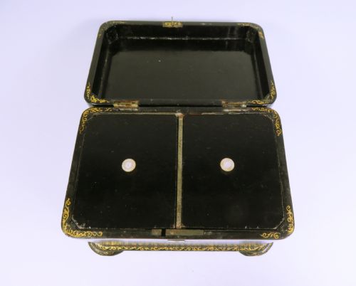 VICTORIAN MOTHER OF PEARL PAPIER MACHE TEA CADDY - ADDITIONAL PHOTO 2