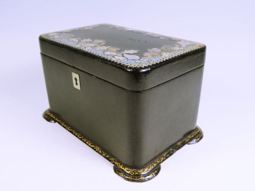 VICTORIAN MOTHER OF PEARL PAPIER MACHE TEA CADDY - ADDITIONAL PHOTO 3