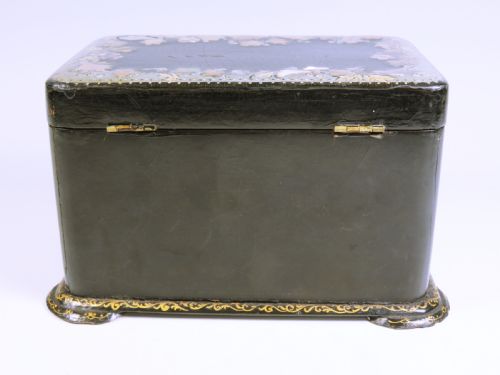 VICTORIAN MOTHER OF PEARL PAPIER MACHE TEA CADDY - ADDITIONAL PHOTO 6