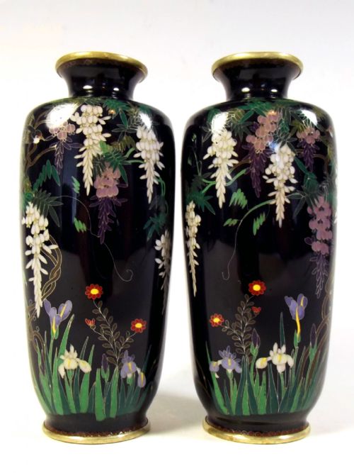 pair japanese meiji period cloisonne enamel vases - CATEGORY: ANTIQUE METAL - DATED 1890
