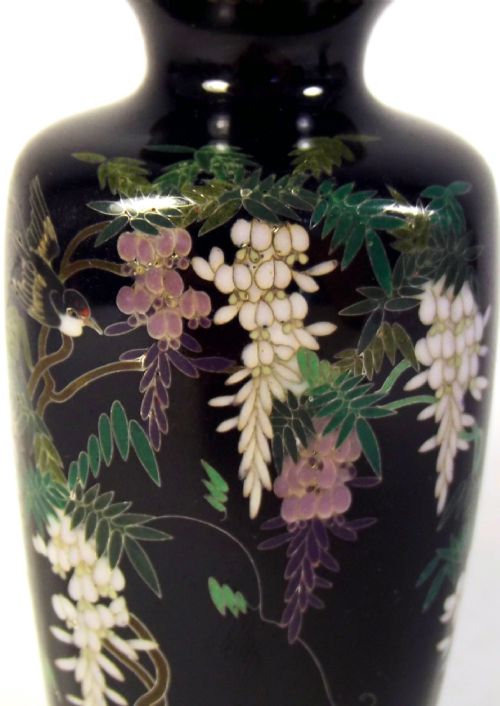 PAIR JAPANESE MEIJI PERIOD CLOISONNE ENAMEL VASES - ADDITIONAL PHOTO 2