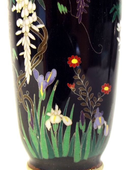 PAIR JAPANESE MEIJI PERIOD CLOISONNE ENAMEL VASES - ADDITIONAL PHOTO 3