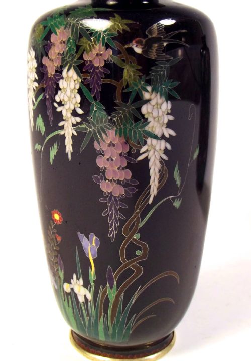 PAIR JAPANESE MEIJI PERIOD CLOISONNE ENAMEL VASES - ADDITIONAL PHOTO 4