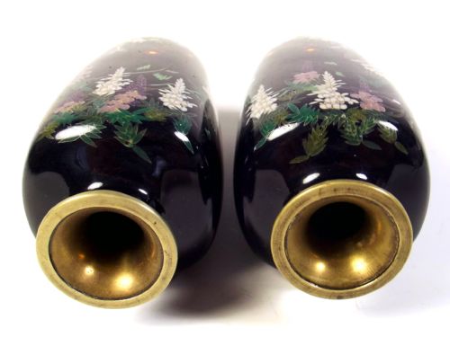 PAIR JAPANESE MEIJI PERIOD CLOISONNE ENAMEL VASES - ADDITIONAL PHOTO 7