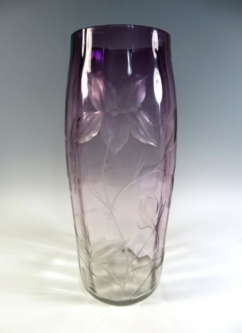 huge moser intaglio cut glass vase - CATEGORY: ANTIQUE GLASS - DATED 1900