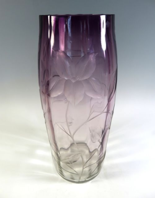 HUGE MOSER INTAGLIO CUT GLASS VASE - ADDITIONAL PHOTO 1