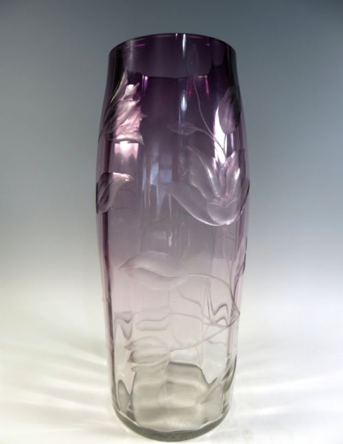 HUGE MOSER INTAGLIO CUT GLASS VASE - ADDITIONAL PHOTO 2