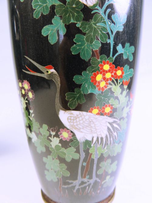 PAIR OF JAPANESE MEIJI PERIOD SILVER WIRE CLOISONNE ENAMEL VASES - ADDITIONAL PHOTO 1
