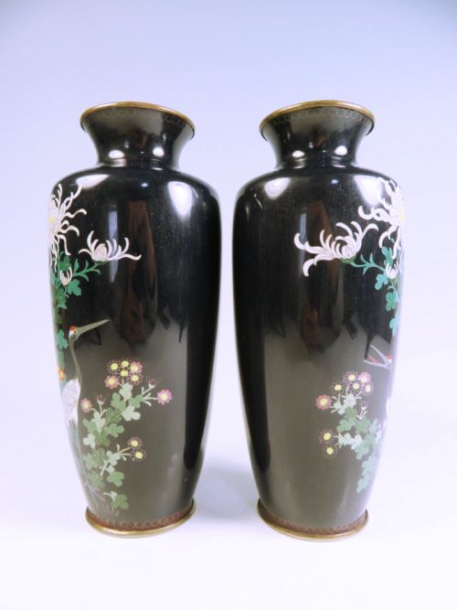 PAIR OF JAPANESE MEIJI PERIOD SILVER WIRE CLOISONNE ENAMEL VASES - ADDITIONAL PHOTO 2