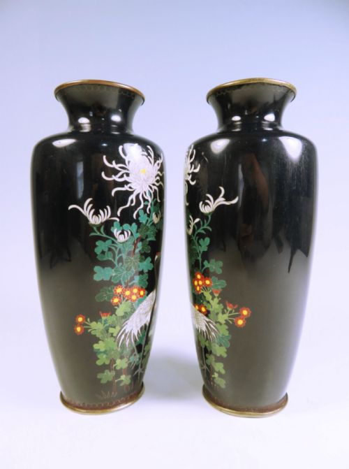 PAIR OF JAPANESE MEIJI PERIOD SILVER WIRE CLOISONNE ENAMEL VASES - ADDITIONAL PHOTO 5