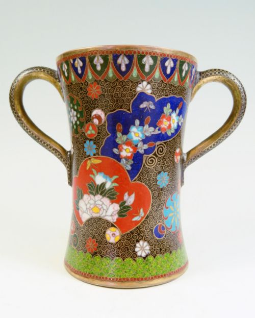 japanese meiji period cloisonne enamel beaker vase takahara komajiro - CATEGORY: ANTIQUE VASES - DATED 1900