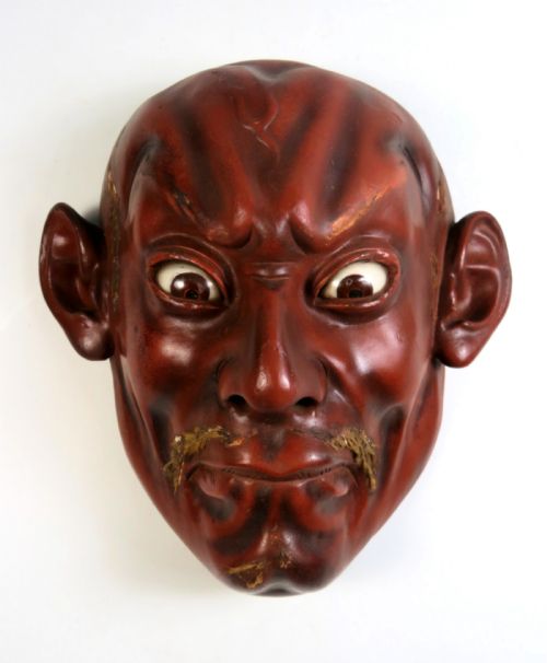 japanese meiji period life size lacquer noh mask - CATEGORY: ANTIQUE MISCELLANEOUS - DATED 1910