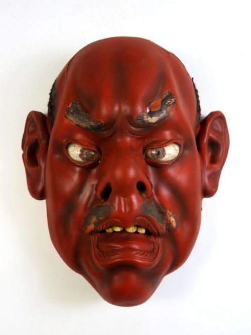 japanese meiji period life size lacquer noh mask - CATEGORY: ANTIQUE MISCELLANEOUS - DATED 1910