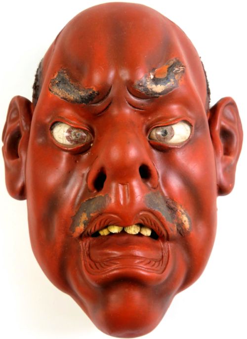 JAPANESE MEIJI PERIOD LIFE SIZE LACQUER NOH MASK - ADDITIONAL PHOTO 1