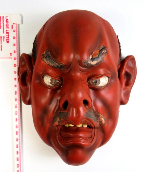 JAPANESE MEIJI PERIOD LIFE SIZE LACQUER NOH MASK - ADDITIONAL PHOTO 4