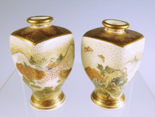 pair japanese satsuma vases by seikozan for yasuda - CATEGORY: ANTIQUE VASES - DATED 1900