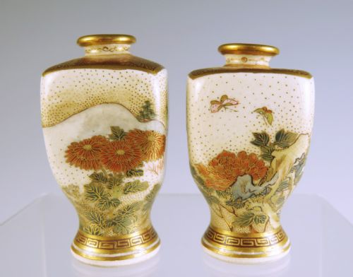 PAIR JAPANESE SATSUMA VASES BY SEIKOZAN FOR YASUDA - ADDITIONAL PHOTO 1