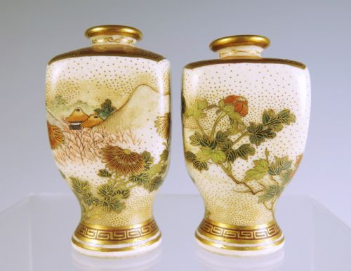 PAIR JAPANESE SATSUMA VASES BY SEIKOZAN FOR YASUDA - ADDITIONAL PHOTO 2