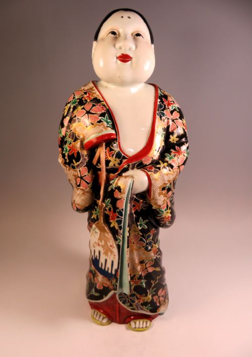 large japanese kutani pottery figure of okame - CATEGORY: ANTIQUE CERAMICS - DATED 1910