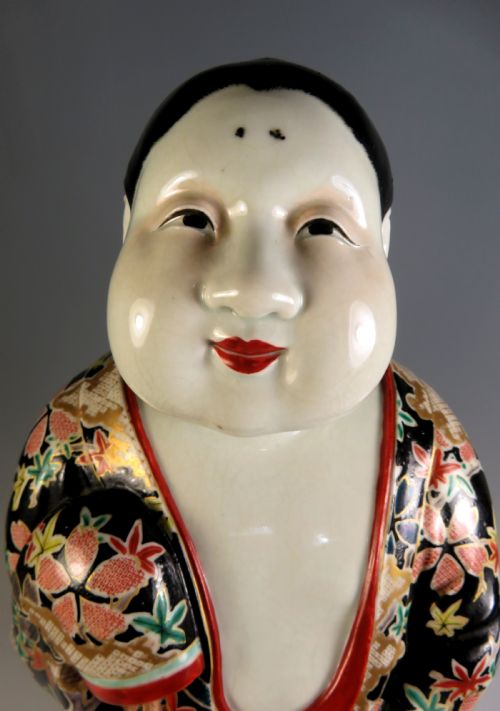 LARGE JAPANESE KUTANI POTTERY FIGURE OF OKAME - ADDITIONAL PHOTO 1