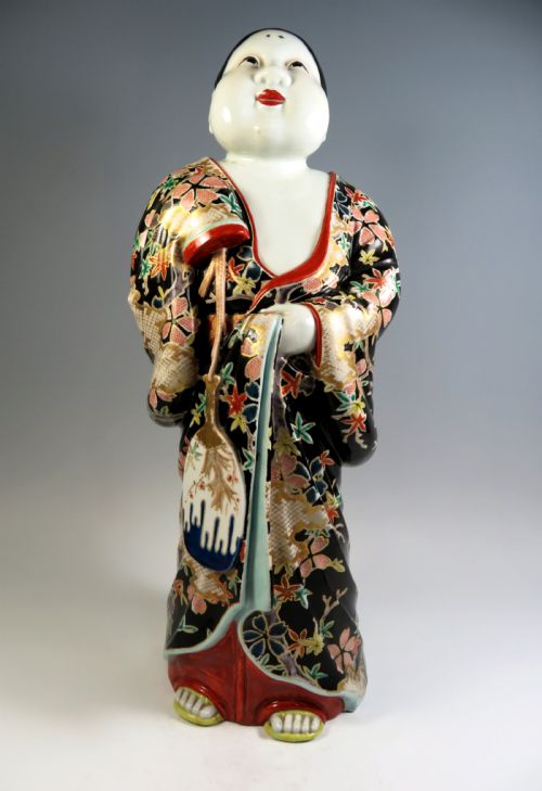 LARGE JAPANESE KUTANI POTTERY FIGURE OF OKAME - ADDITIONAL PHOTO 2