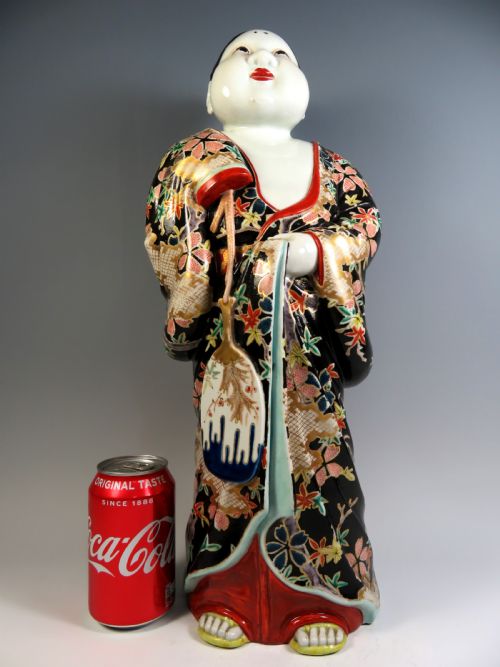 LARGE JAPANESE KUTANI POTTERY FIGURE OF OKAME - ADDITIONAL PHOTO 6