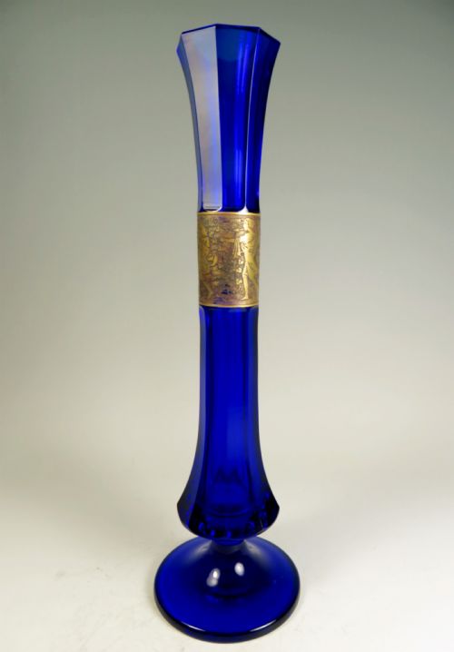 blue moser glass vase amazonian women frieze c1920s - CATEGORY: ANTIQUE GLASS - DATED 1920