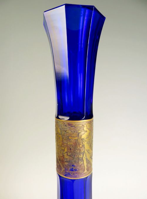 BLUE MOSER GLASS VASE AMAZONIAN WOMEN FRIEZE C1920S - ADDITIONAL PHOTO 1